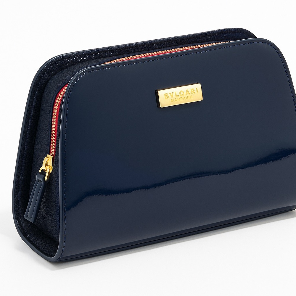 Bvlgari Parfums Navy Patent Makeup Bag / Mini Clutch – New